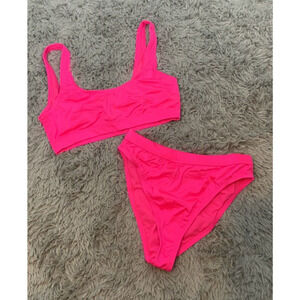 Dixperfect Womens 2 pc Hot Pink Crop Top High Waisted Bikini Size L